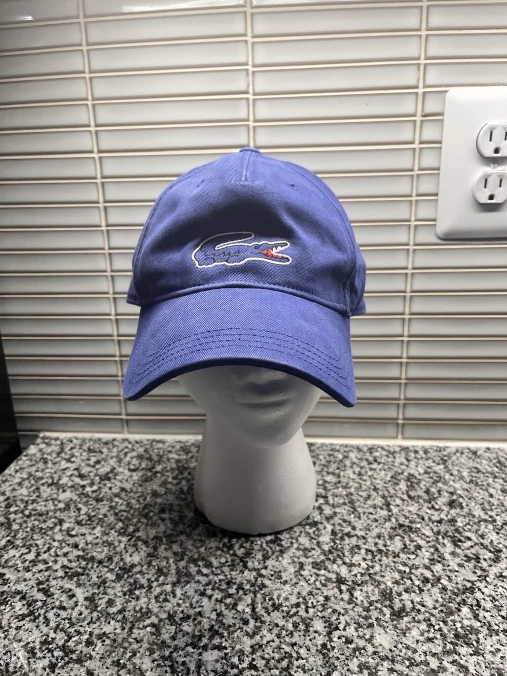 LACOSTE Devanlay Crocodile Logo Adjustable Strap Buckle Cotton Cap Hat BLUE